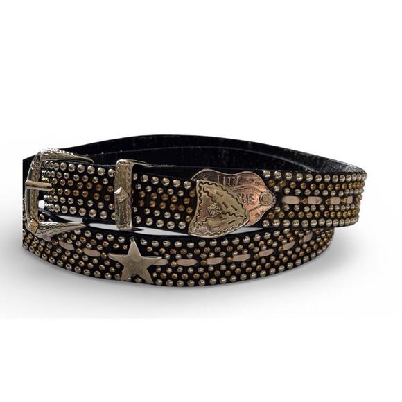 Lily Farouche Munich Studded Black Leather Belt Silver Buckle sz M 31” Mod
